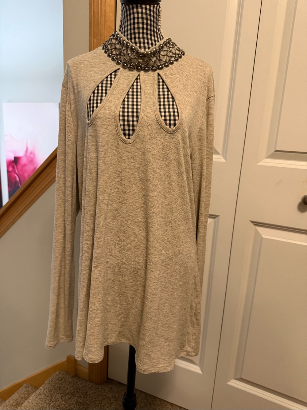 VENUS Beige Long Sleeve Woman's Shirt with Triple Back Cutouts